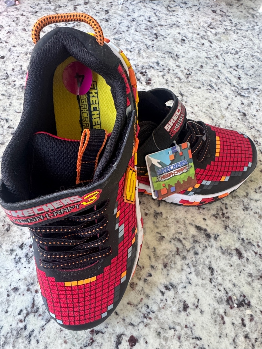 Skechers Mega-Craft Kids Black and Red Pixel-Print Sneakers